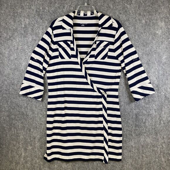 Soft Surroundings Dresses & Skirts - Soft Surroundings Women's Large Navy White Stripe V Neck Side Wrap Dress